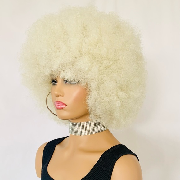 Platinum Blonde Premium Fiber Afro Wig for Daily Wear/Disco Costume/Events - Picture 4 of 5